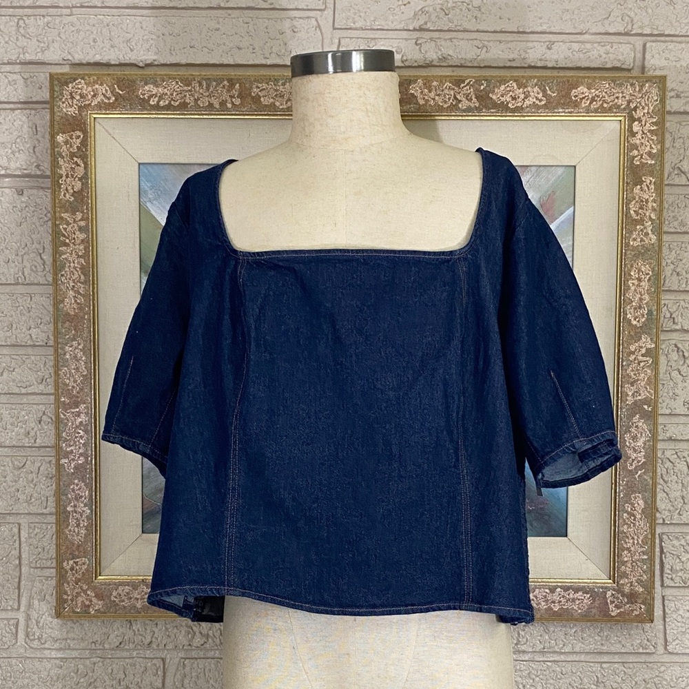Old Navy Square Neckline Dark Denim Crop Top - Picture 7 of 10